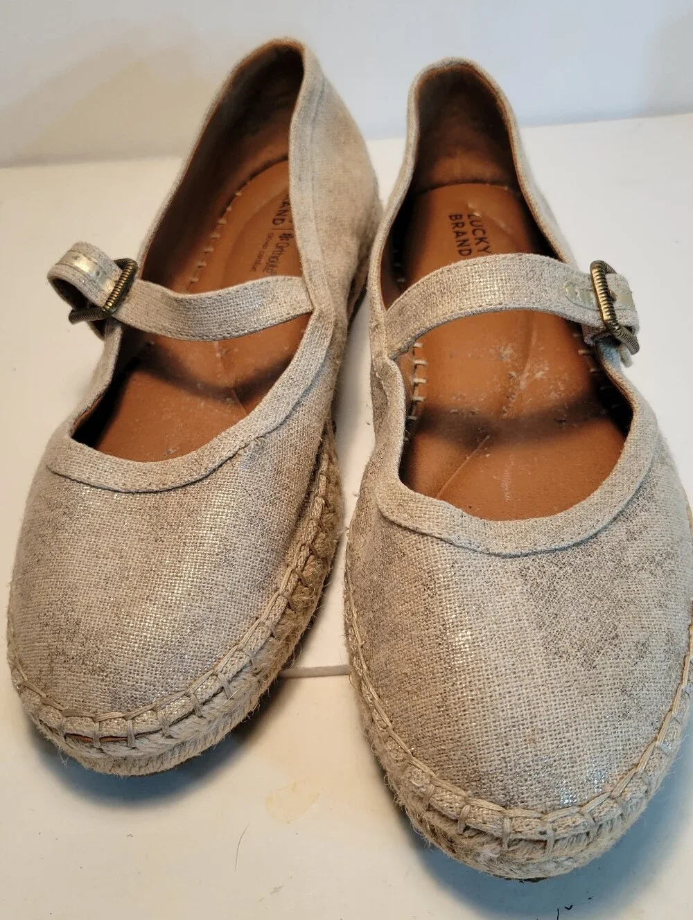Lucky Brand Natural Linen Mary Jane Espadrilles Size 8